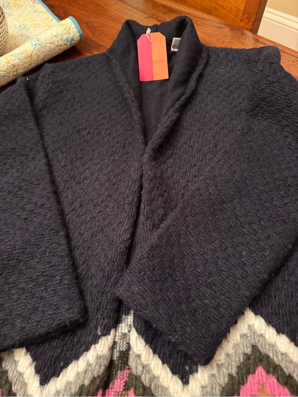 Textured Open-Front Women's Sweater Cardigan in Navy